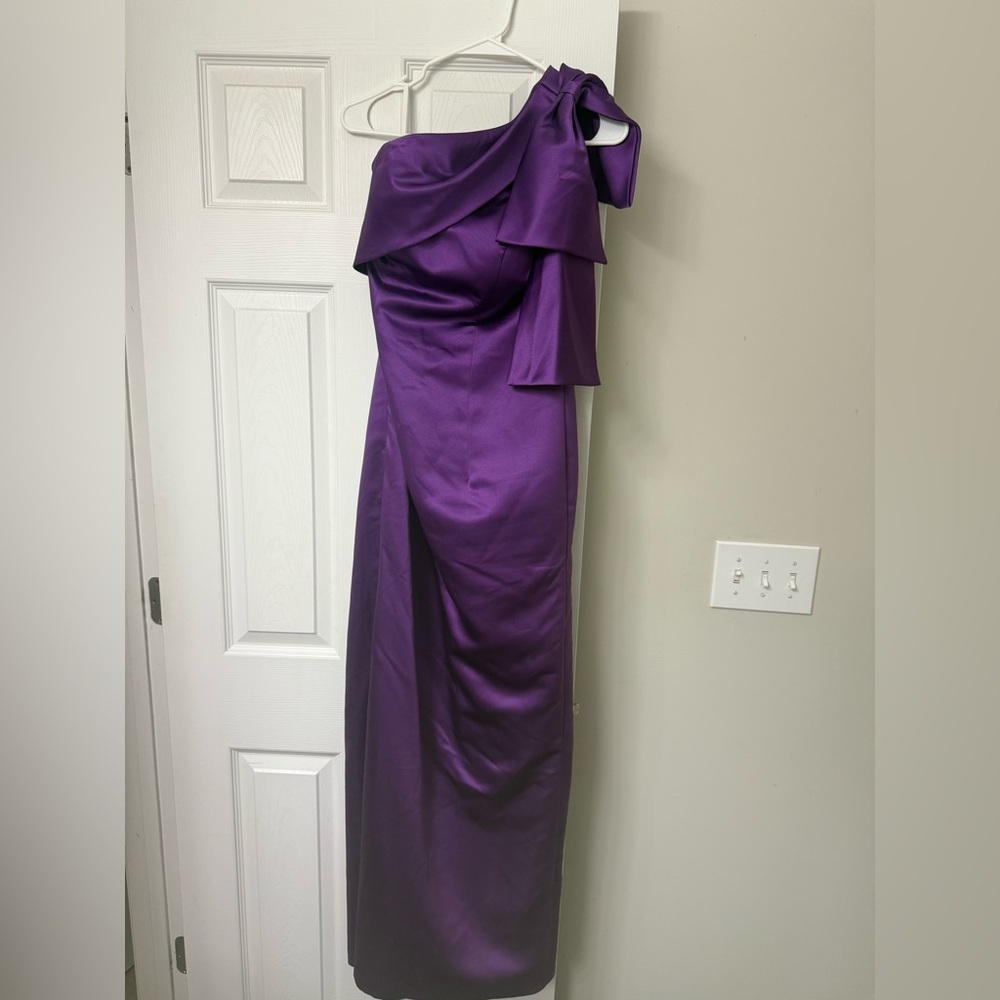 Elegant Purple One Shoulder Dress with bow